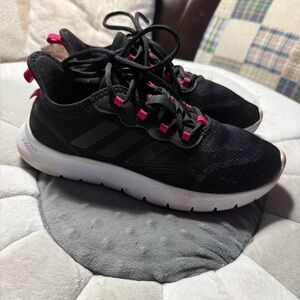 Adidas Black Sneakers with Pink Accents women’s size 8
